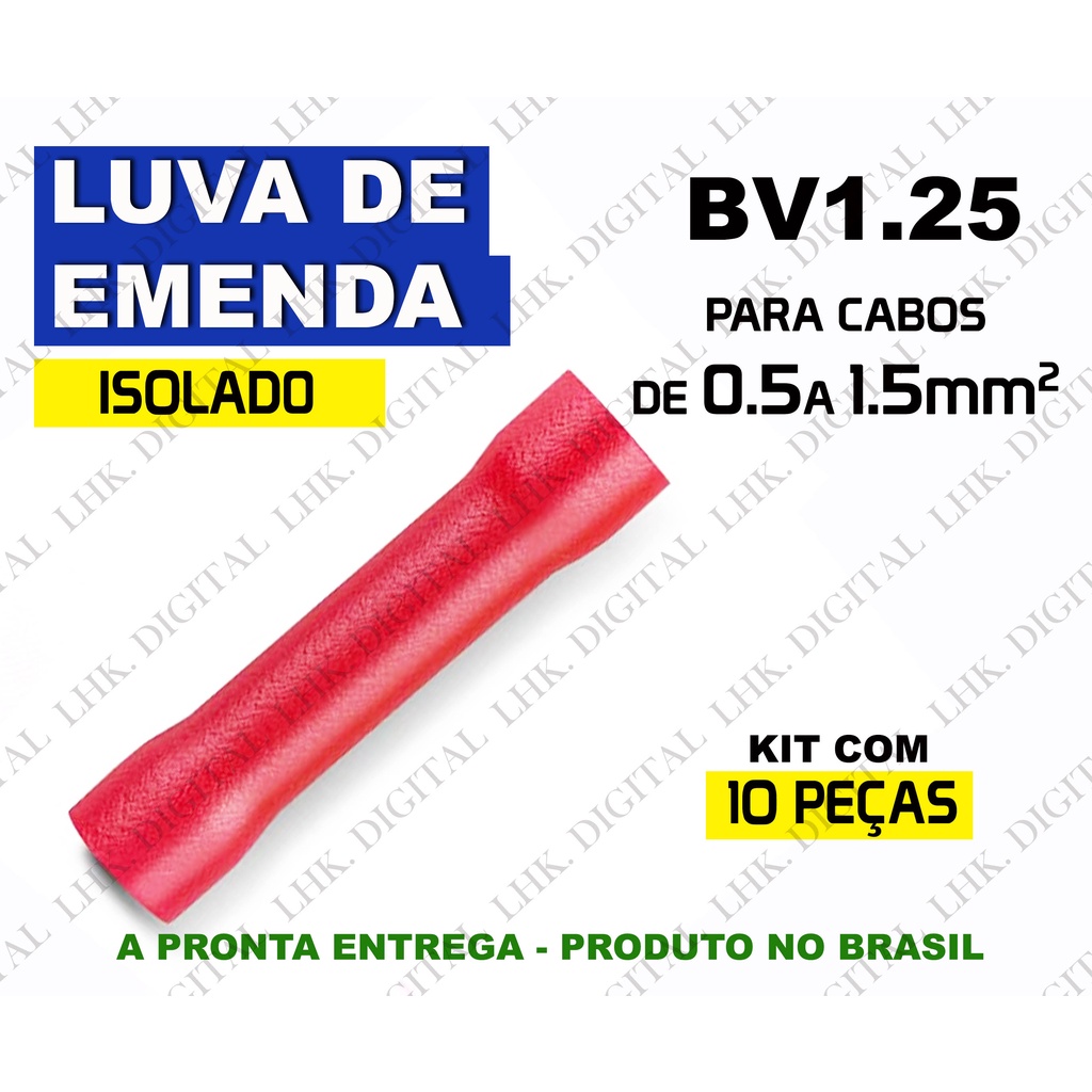 Terminal Luva Emenda - Isolado BV1.25 - para fios de 0,5mm a 1,5mm em Oferta na Shopee