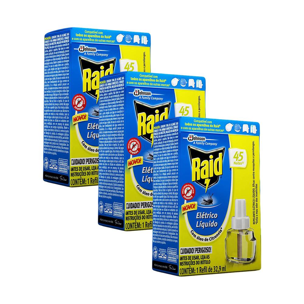 Kit 3 Refil Repelente Líquido Raid Elétrico Óleo de Citronela 32,9ml