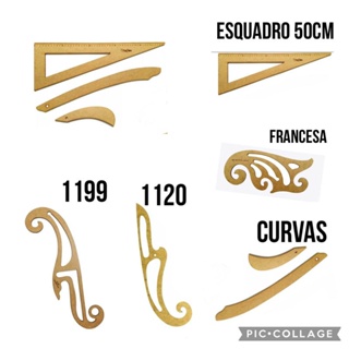 Kit de 6 Régua de Costura Modelista Completo em MDF Esquadro 50cm Francesa Curvas 1199 e 1120 em MDF em Oferta na Shopee