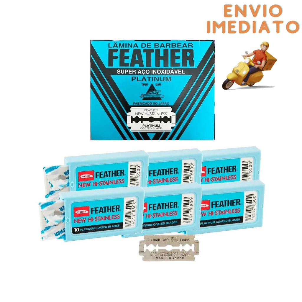 1 Cartela Lâmina Feather Com 60 Lâminas Barbear Cada Profissional