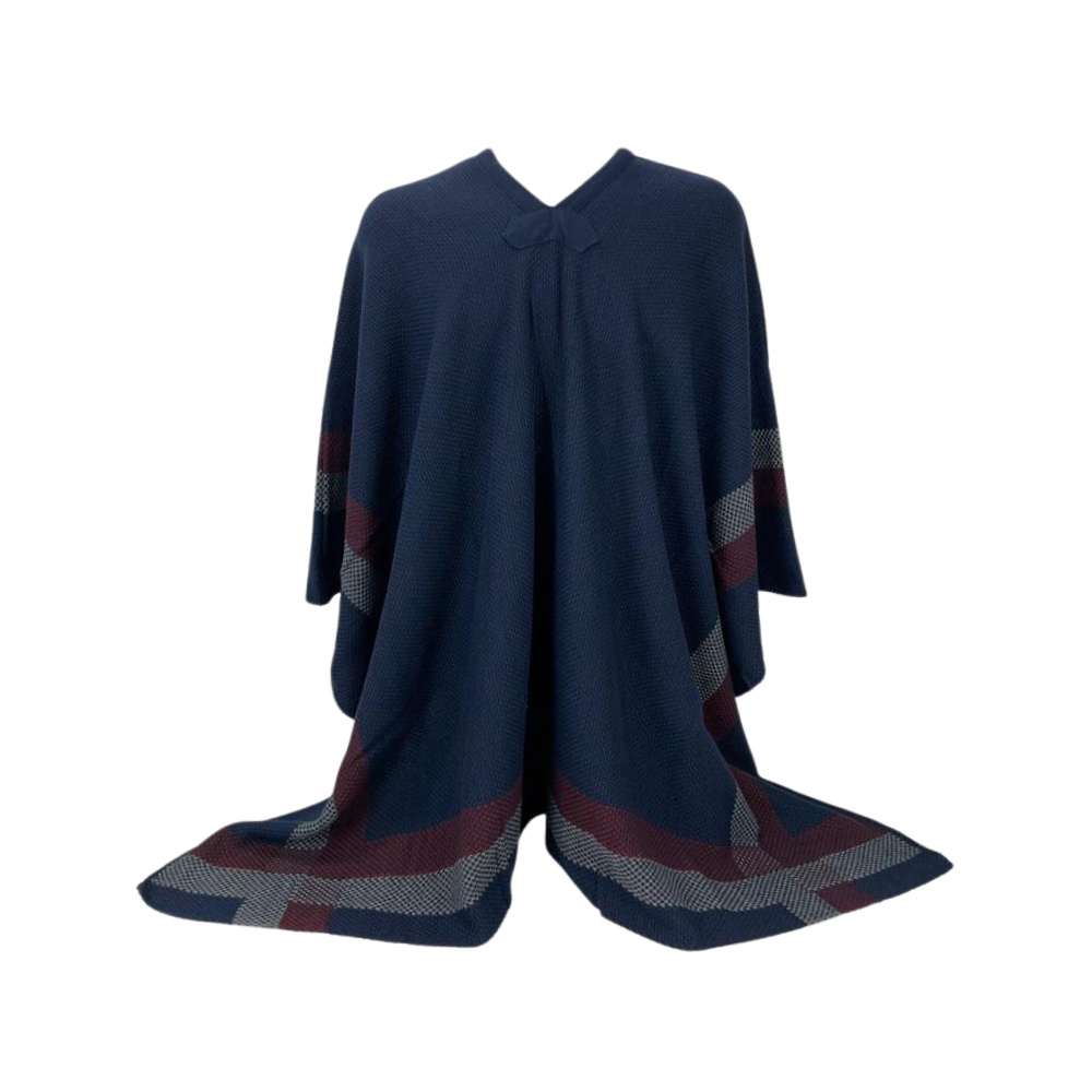 Pala Poncho Gaúcho Unissex Oldoni Original Longo Xadrez Lã Grossa Macia Azul Marinho Quentinho Inverno Para Usar em Cavalgada
