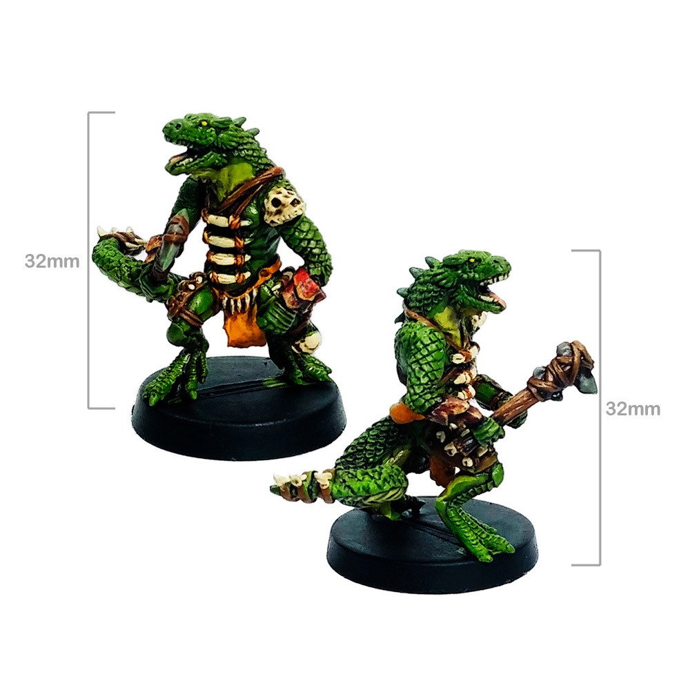 Kit Lizardfolk - Com Pintura - Basilisco Miniaturas - Metal Branco - Miniaturas para RPG