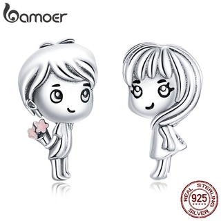 Bamoer 925 Sterling Silver Little Girl Boy Charme Original Para O Original 3mm Pulseira Acessórios Diy Jóias Charme Bsc399