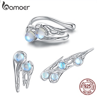 (1 Peça) Brinco Bamoer 925 Silver Moonstone Fashion Jewelry For Women Girls Gift