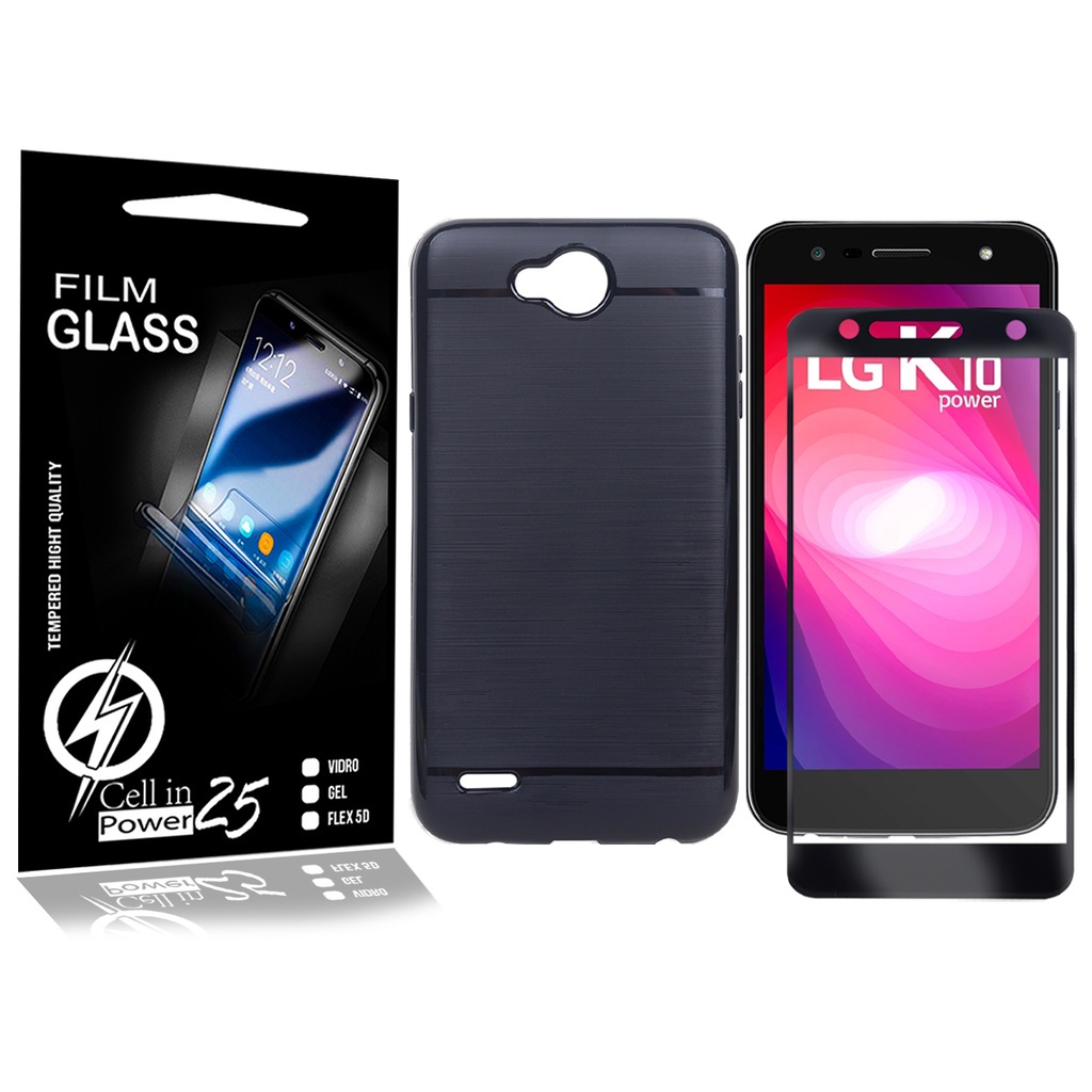 Película Vidro 3D + Capa Emborrachada LG K10 Power LGM320 - Cell In Power25