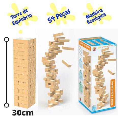 Jogo Torre Equilíbrio Jenga 54 Peças Madeira Junges - Loja Zuza Brinquedos
