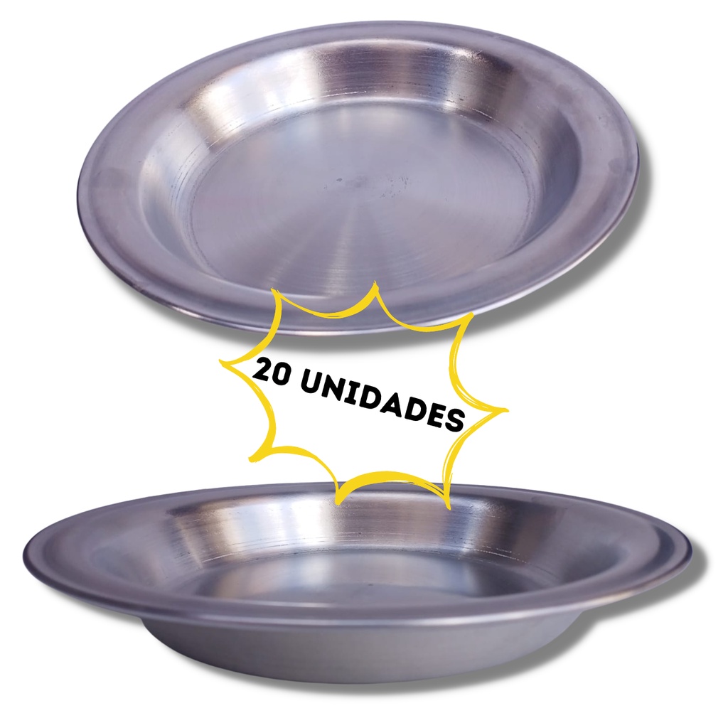 kit 20 pratos escolar atacado prato de aluminínio em Oferta na Shopee
