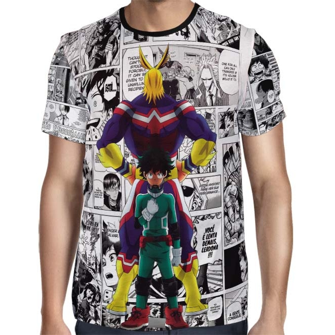 Camisa Full PRINT Mangá All Might e Midoriya - Boku No Hero Academia