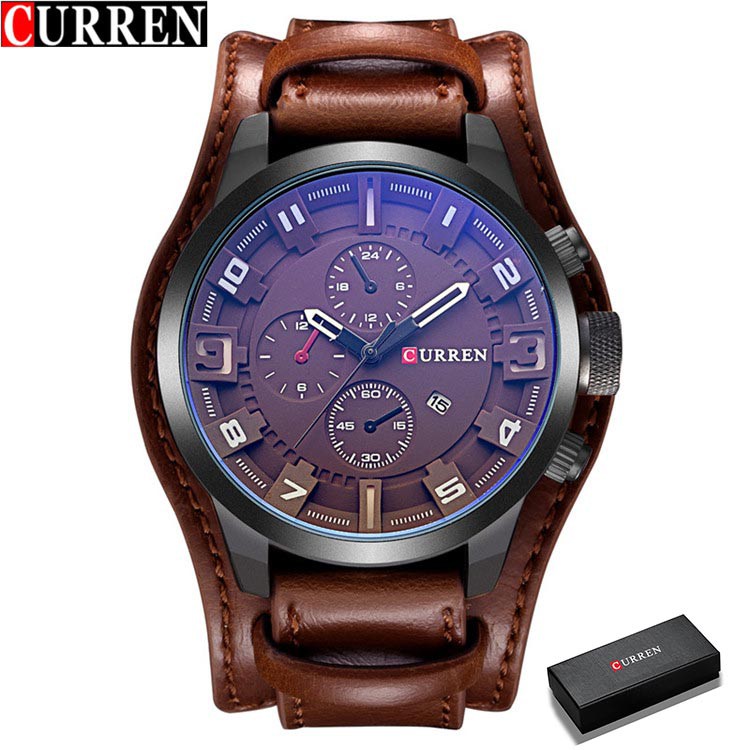 CURREN  Mens Watches Army Military Quartz Top Brand Luxury Leather Casual Sport Waterproof 8225B em Oferta na Shopee