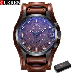 CURREN Relógios Masculinos Exército Militar Quartzo Top Marca Luxo Couro Casual Esporte À Prova D'água 8225 B