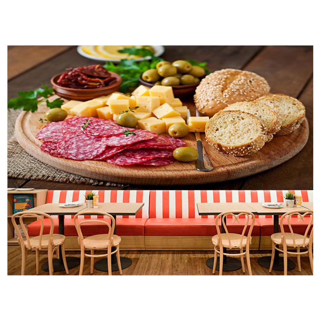 papel de parede petiscos queijo salame pão 3D 6m² AL210
