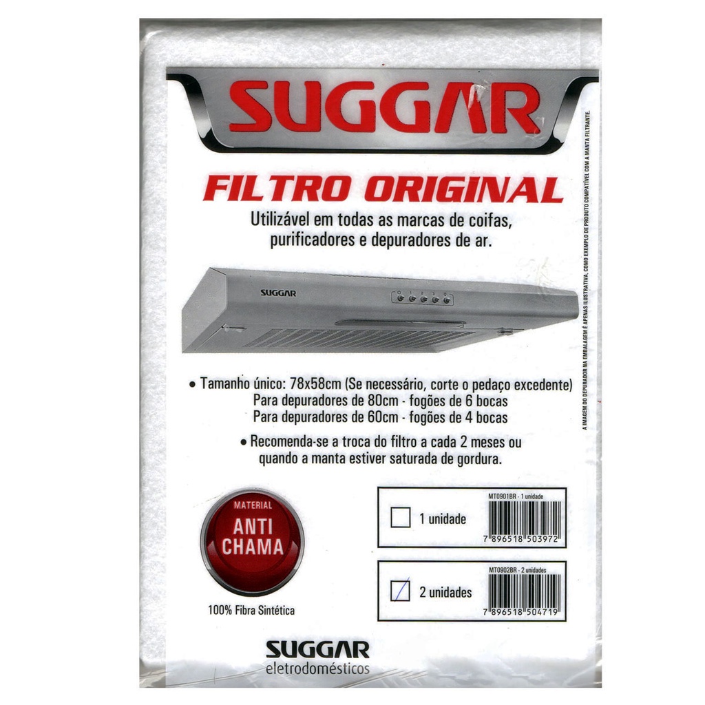 Filtro Coifa Exaustor Depurador De Ar 78x58cm Suggar 2 Un