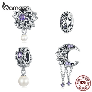 Bamoer Encanta Miçangas 925 Prata Roxa Zircônia Flor Versão Para Diy Bracelete Colar Acessórios