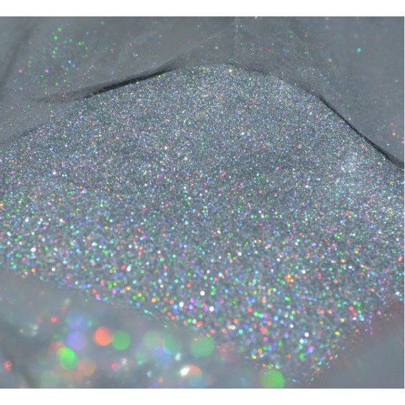 50g Glitter Poliéster Holográfico Prata 008 Makes, unhas, resinas, balões, etc