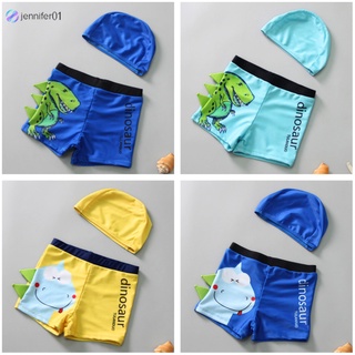 jen 2 Peças/Conjunto De Roupa De Natação De Poliéster Para Meninos De 1-12 Anos Com Touca