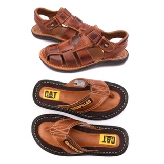 Kit 2 Pares Caterpillar Sandalia e Chinelo Couro Legitimo Masculino