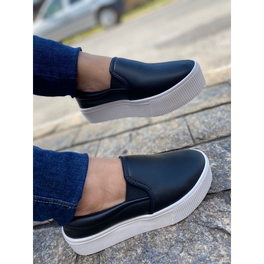 Tênis Feminino Casual Slip On Plataforma Calce Fácil
