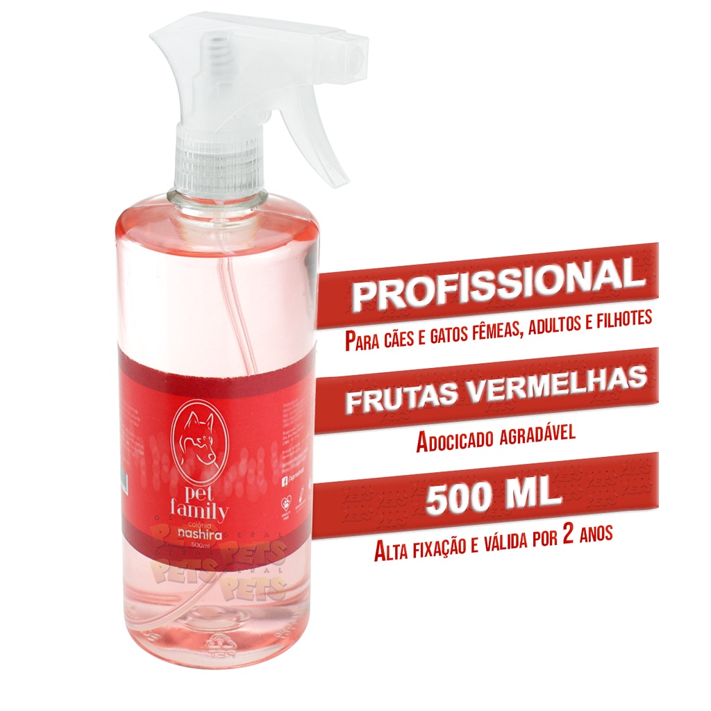Colônia Para Pets Fêmeas Cães E Gatos Alta Fixação 500ml Original Perfume Nashira Premium Profissional Spray Cheiroso Frasco Maior Duração Para Cão Cachorras Gatas Cadelas Cachorros Gatinho Adultos Filhotes Frutas Vermelhas Cheirosa Banho E Tosa Barato