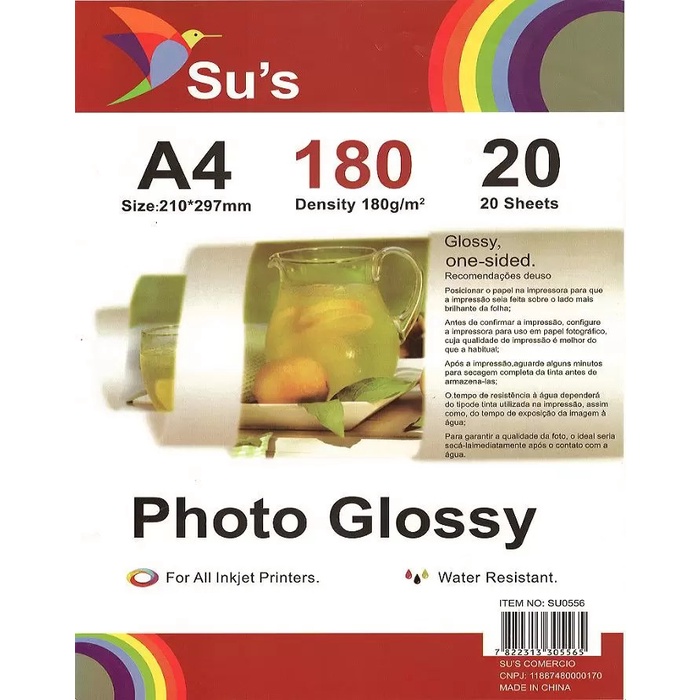 Papel Glossy 180g ou 135g Su's | Para Impressora Jato de Tinta Corante - Papelaria - Material escolar