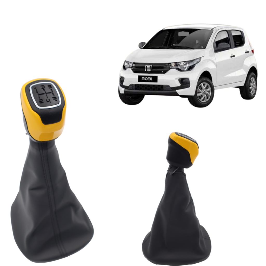 Manopla Coifa do Câmbio Mobi 2016 A 2021 Preta Acabamento Amarelo Kit