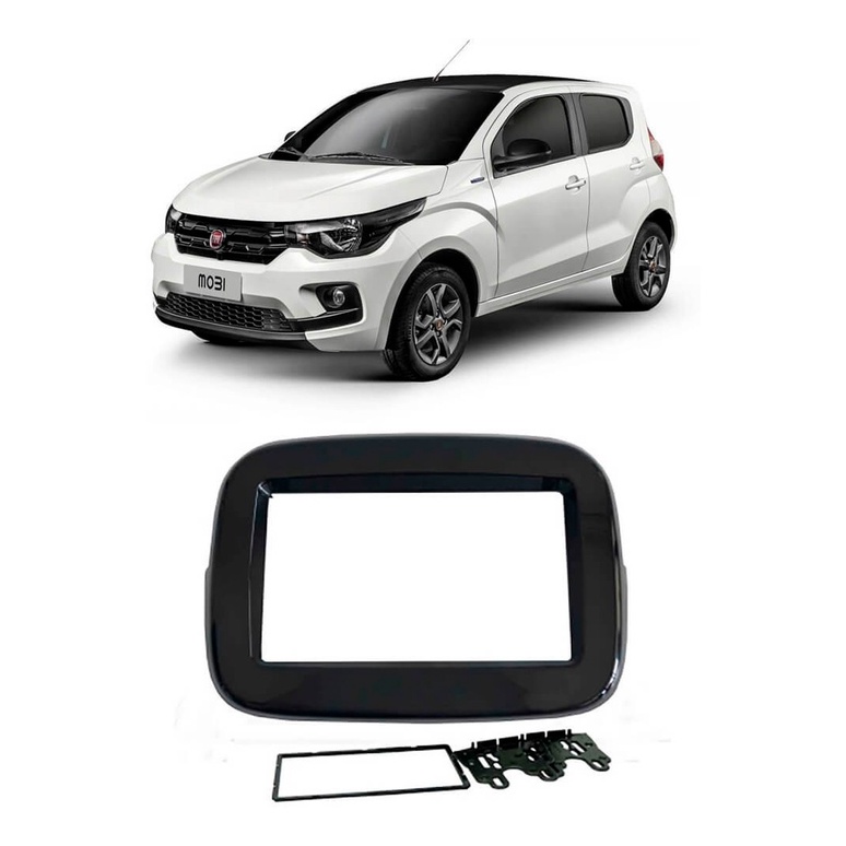 Moldura Painel 2 DIN Black Piano Fiat Mobi Básico 2017