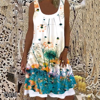 Vestido Duas Peças Feminino Sem Mangas/Falso/Retrô/Boêmio/Plus Size Para Verão