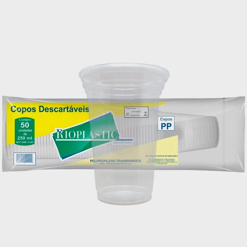 Copo Plástico PP Transparente Rioplastic 250ml 50und