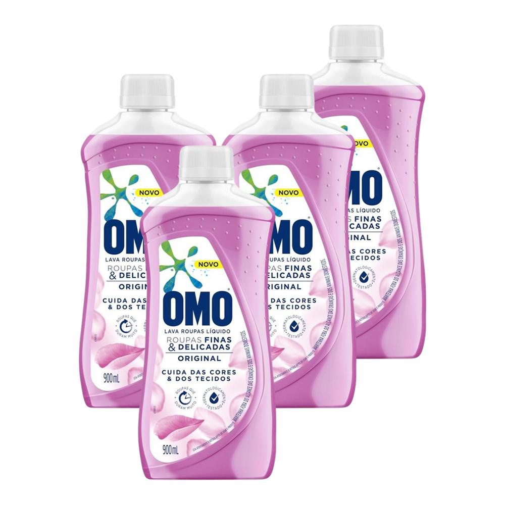 Kit 4 Lava-Roupas Omo Líquido Roupas Finas e Delicadas Original 900ml em Oferta na Shopee