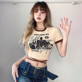Blusa Feminina Moda Hip-Hop Com Estampa Retrô Gola Redonda Respirável De Manga Curta