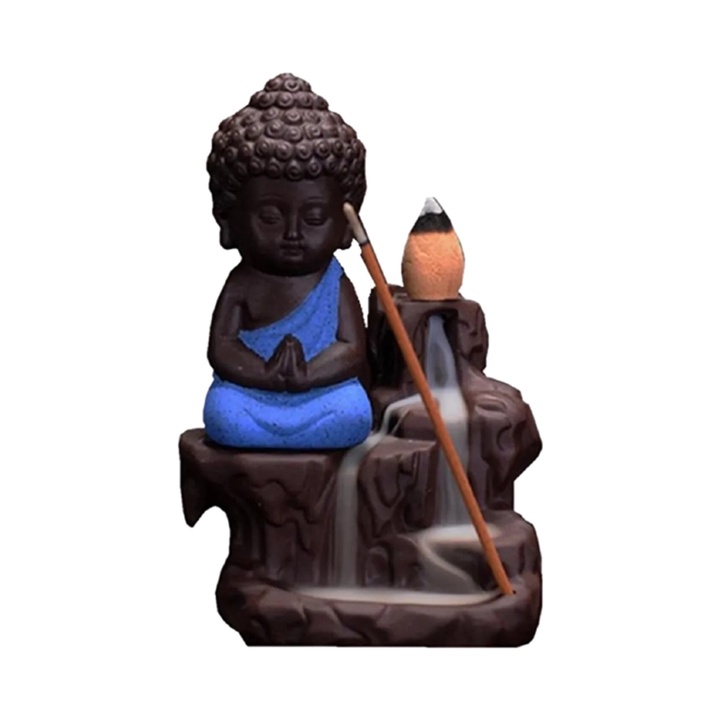Imagem Incensário Buda Rocha Cascata Fumaça Invertida
