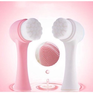 Escova de Limpeza Facial 2 em 1 Esponja Cerdas Macias Ponta Dupla de Silicone Esfoliante Aparelho Massagem