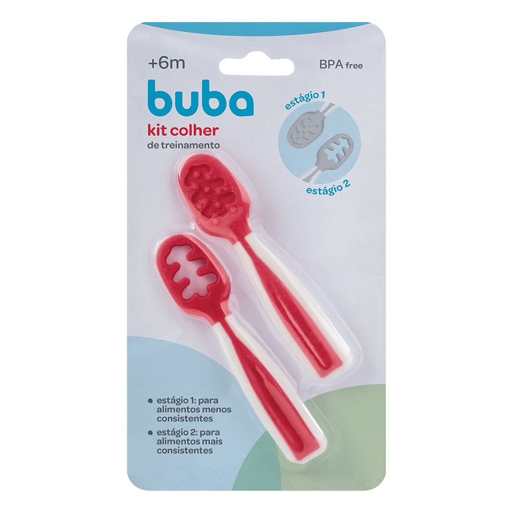 Kit 2 Colheres de Treinamento Autoalimentação Rosa 13142 - Buba