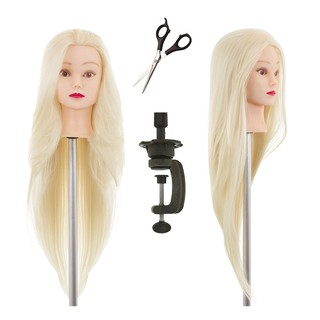 Cabeça de Boneca Para Treino Corte e Tranças 100% Sintética Loira + Suporte de Mesa + Tesoura
