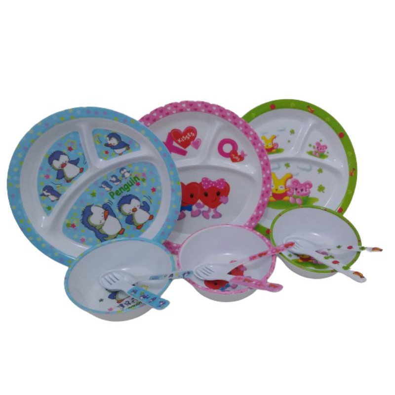 Kit Prato Infantil Com Divisórias P/ Refeição Papinha Jogo Com 4 Peças Rosa