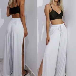 Calça Pantalona (DIVERSAS CORES) COM FENDA E SEM FENDA - Viscolycra com elástico regulador cintura longa