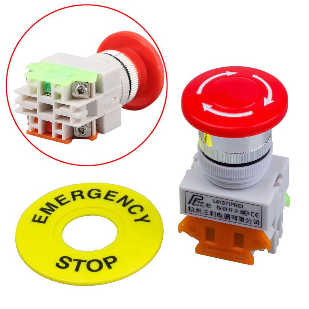 Botão Interruptor Switch Cogumelo Parada De Emergência Stop