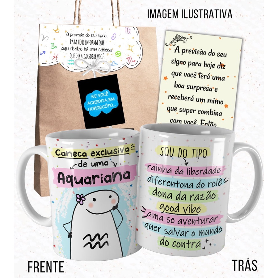 Imagem Caneca Signo Aquário Meme Flork Aquariana com Embalagem Presenteável  Cd