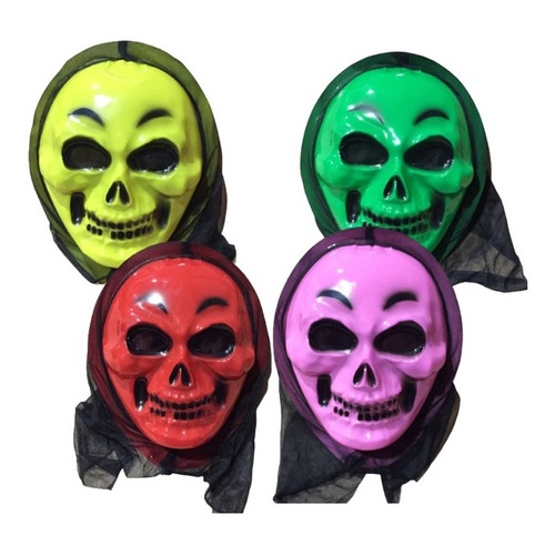 Kit C/ 4 Máscaras Caveira E Capuz Para Festas C/ Cores Sort.