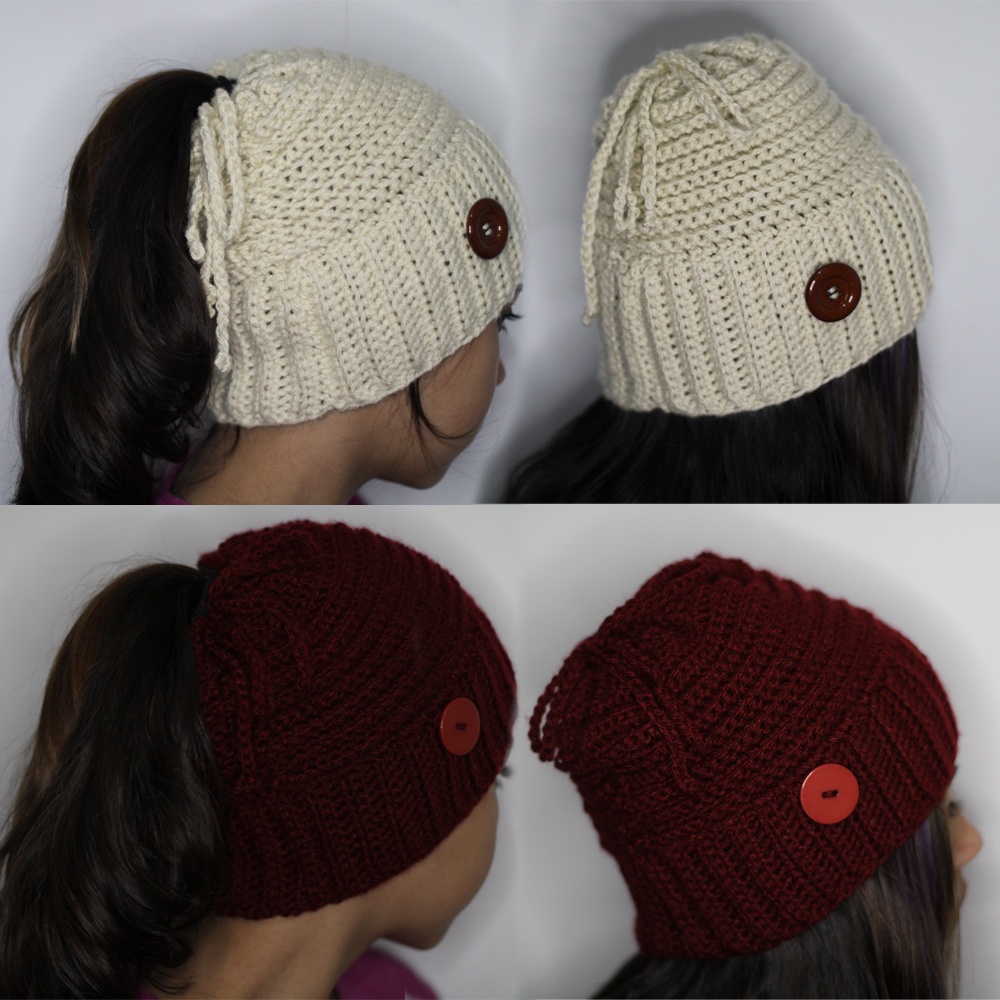 Touca de lã crochê 2em1.