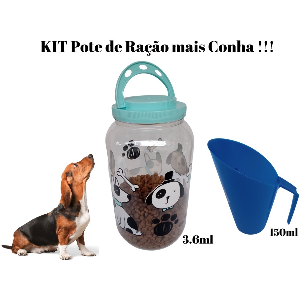 Pote Porta Ração 3.6 Tampa com Rosca e Alça + Concha – Original para Cães e Gato p/ Armazenar Ração do seu PET na cor Azul Celeste.