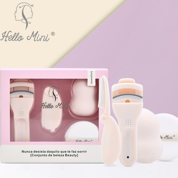 [K Batom]Conjunto de Beleza Beauty com Curvador, Lâmina pra Sobrancelha e duas Esponjas Hello Mini - PX339