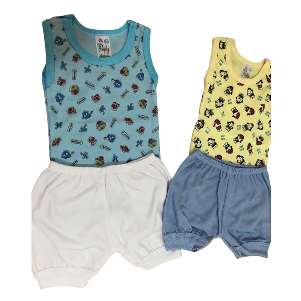 Roupas de Bebê Kit Conjunto 2 Peças Para Bebê Nenê Menino e Menina - 1 Body Manga Regata Estampado , 1 Shorts Liso