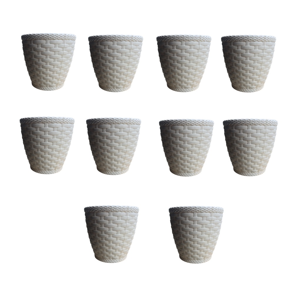 Vaso para flor pástico rattan trançado branco para plantas 750ml conjunto kit 10 unidades resistente