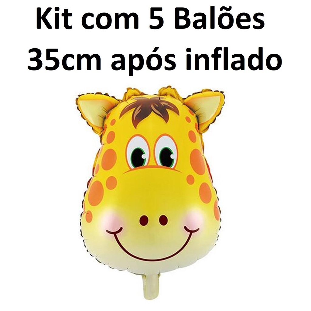 Kit com 5 Balão Girafa Metalizado 35cm Após Inflado Balões Animais Fazendinha Bichos Bichinhos