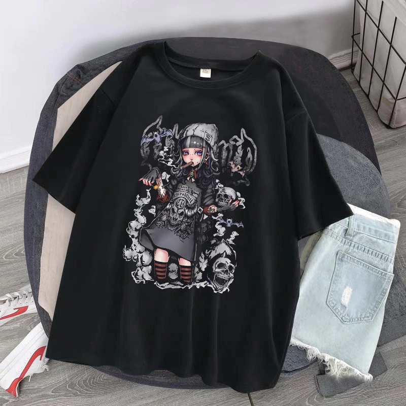 Camiseta Basica Camisa Girl Metal Punk Gotico Cranio Grunge Streetwear Japanese Unissex