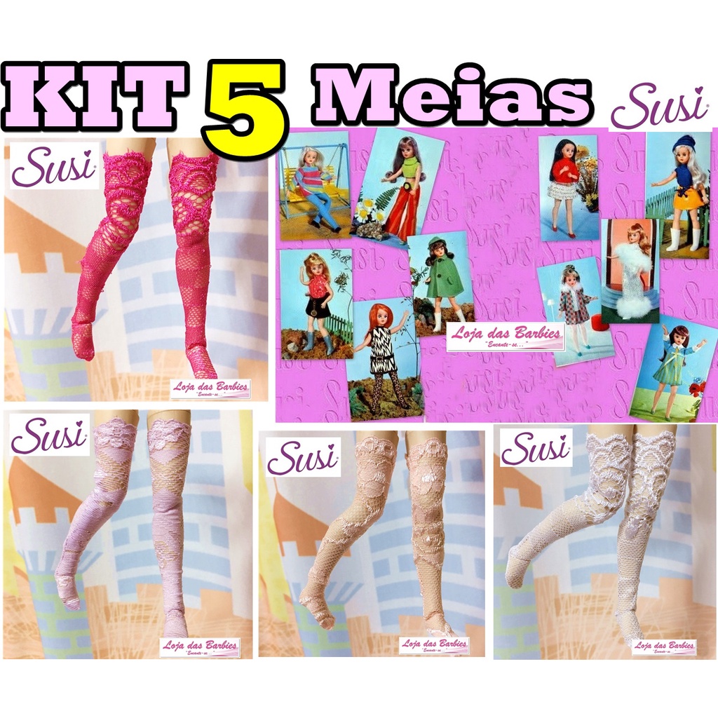 Kit 5 Pares De Meias 7/8 Para Boneca SUSI Antiga Meia Calça Luxo Rendada Roupa
