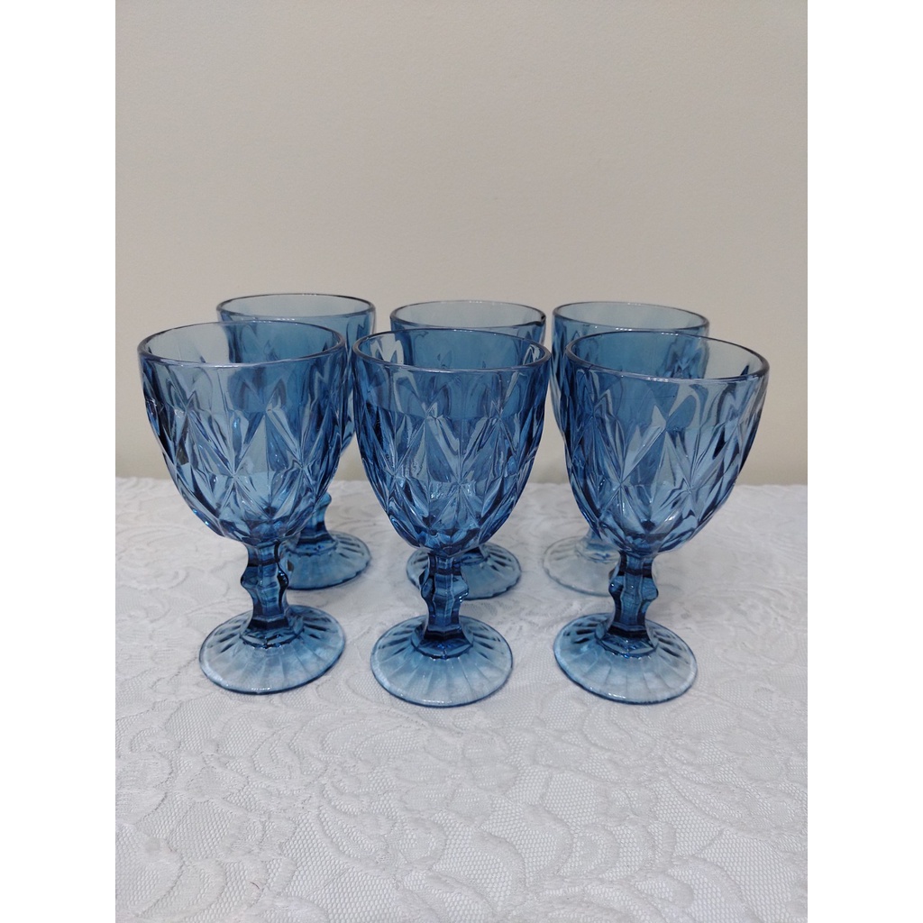 Jogo de 6 taças Diamond Azul 240ml Casambiente