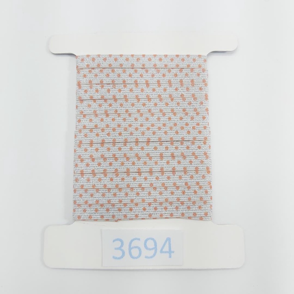 10 metros Elástico Lurex Especial 7mm Poá Branco Laranja 3694 010 284A30