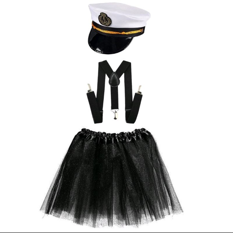 Fantasia Marinheira Saia Tutu + Suspensório + Quepe 3pçs ou Quepe + Suspensório 2pçs Carnaval Bloquinho Festa Adulta