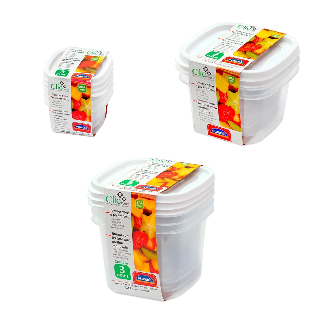 8 potes plástico 200ml 500ml 1200ml mantimentos Vasilha marmita tapoer tapuer tapware tapawer tupperware Branco plasútil
